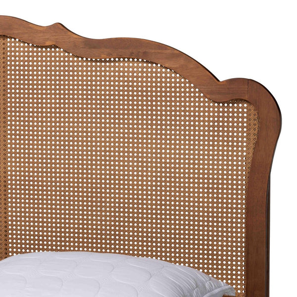 Baxton Studio Baxton Studio Mid-Century Walnut Brown Rattan Platform Bed with Adjustable Headboard for Style Aithan King MG9773-1/9704-King