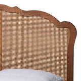 Baxton Studio Aithan Mid-Century Walnut Brown Wood and Rattan King Size Platform Bed