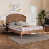 Baxton Studio Aithan Mid-Century Walnut Brown Wood and Rattan King Size Platform Bed