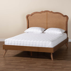 Baxton Studio Baxton Studio Mid-Century Walnut Brown Rattan Platform Bed with Adjustable Headboard for Style Aithan King MG9773-1/9704-King