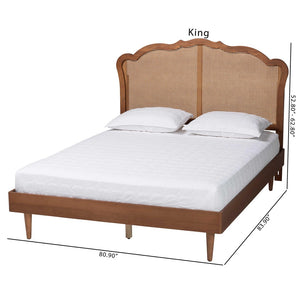Baxton Studio Baxton Studio Mid-Century Queen Platform Bed in Walnut Brown with Stylish Rattan Headboard Design MG9773-1/97151-Queen
