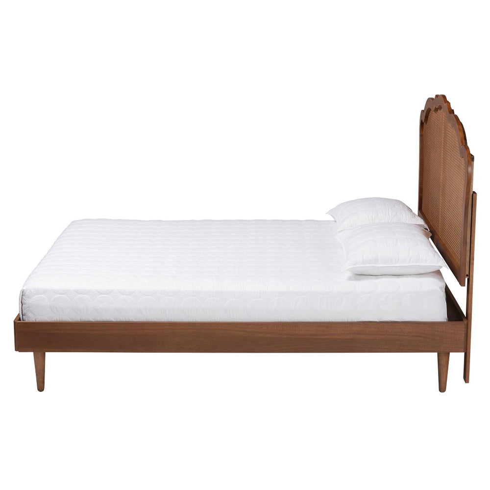 Baxton Studio Baxton Studio Mid-Century Queen Platform Bed in Walnut Brown with Stylish Rattan Headboard Design MG9773-1/97151-Queen