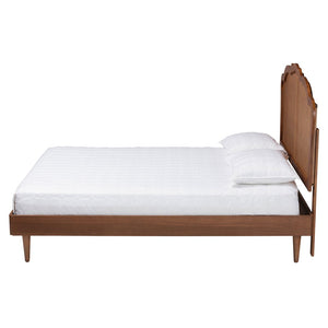 Baxton Studio Baxton Studio Mid-Century Queen Platform Bed in Walnut Brown with Stylish Rattan Headboard Design MG9773-1/97151-Queen