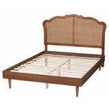 Baxton Studio Camden Mid-Century Walnut Brown Wood and Rattan King Size Platform Bed