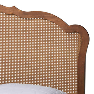 Baxton Studio Baxton Studio Mid-Century Queen Platform Bed in Walnut Brown with Stylish Rattan Headboard Design MG9773-1/97151-Queen