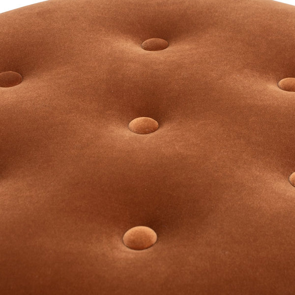 English Elm Jennifer Taylor Home - Yolanda Round 24" Upholstered Accent Ottoman in Performance Velvet with Tassel Fringe, Durable Build Burnt Orange B2719P358853