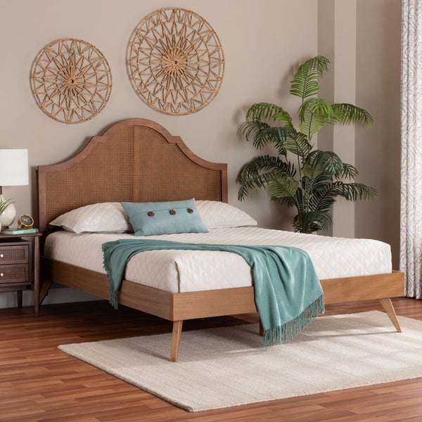 Baxton Studio Baxton Studio Alecia Queen Platform Bed - Mid-Century Charm with Rattan Accents & Adjustable Comfort MG9780-1/9704-Queen