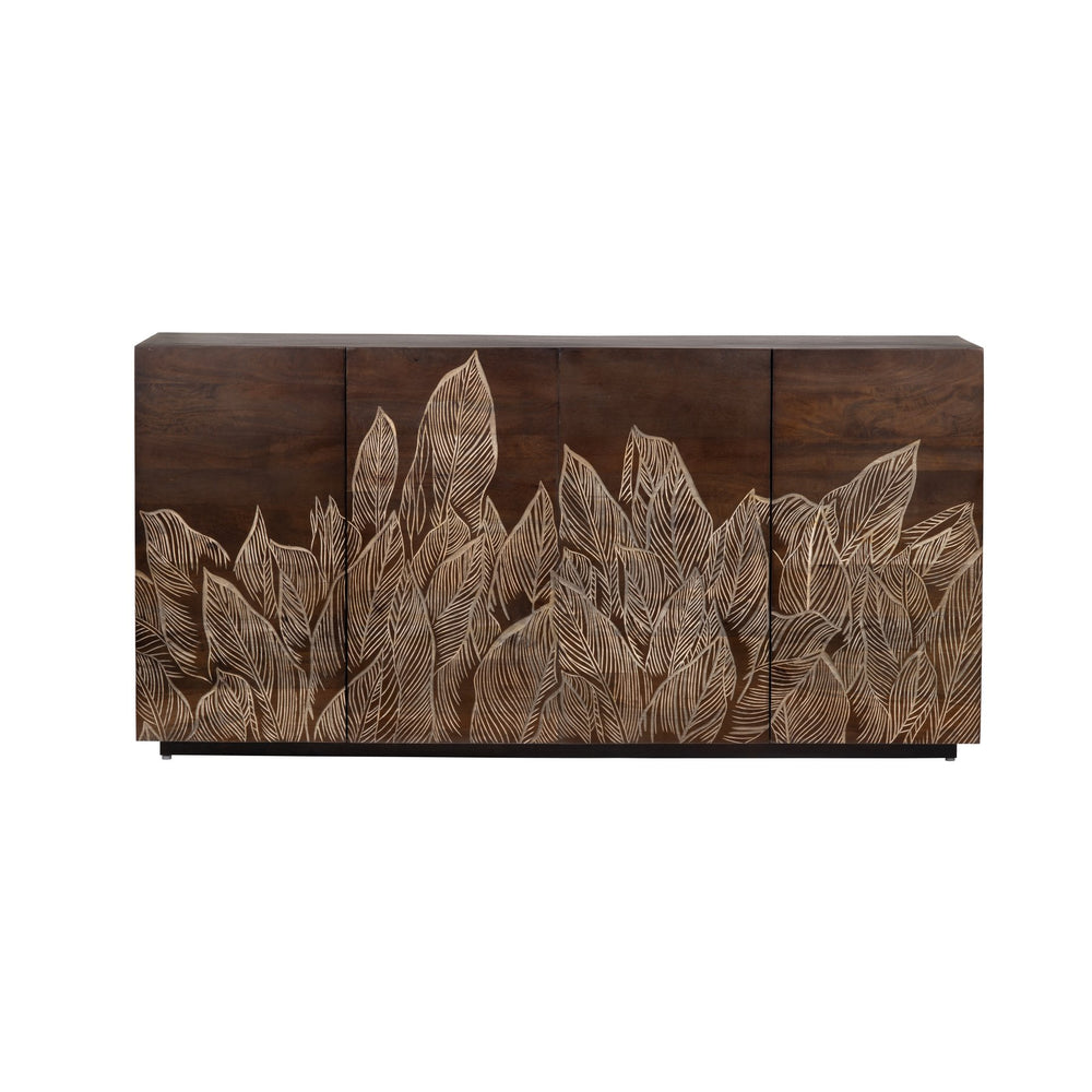 Crestview Collection Traditional Media Credenza - Elegant Mango Wood Tv Stand With Unique Carvings & Ample Storage Brown Solid Wood Cvfnr4809
