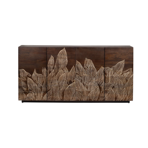 Crestview Collection Traditional Media Credenza - Elegant Mango Wood Tv Stand With Unique Carvings & Ample Storage Brown Solid Wood Cvfnr4809