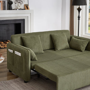 English Elm FX'' 66 Inch Sleeper Sofa Bed 3-in-1 Convertible Pullout Sofa with Plush Corduroy, 4 Pillows, Pockets Green W1926S00057
