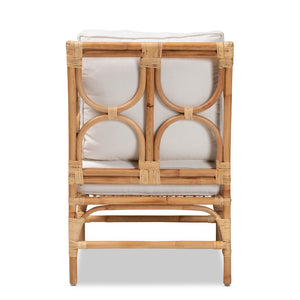 Baxton Studio bali Brandon Modern Bohemian Armchair - White Upholstered Rattan Chair for Relaxed Tropical Vibes Brandon-Rattan-Armchair