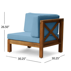 English Elm Brava Acacia Wood Outdoor Sectional Chair with Cross-back Slat Seat for Patio Decks Blue 64492.00BLU