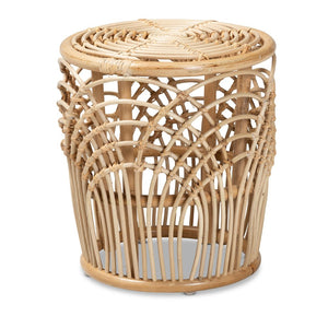 Baxton Studio bali Edena Modern Bohemian Rattan End Table - Natural Brown Drum Accent Table for Small Spaces RT009-Rattan-ET