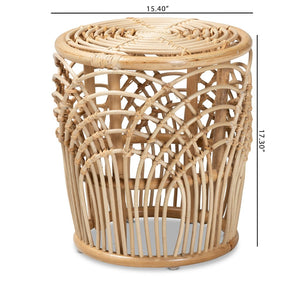 Baxton Studio bali Edena Modern Bohemian Rattan End Table - Natural Brown Drum Accent Table for Small Spaces RT009-Rattan-ET