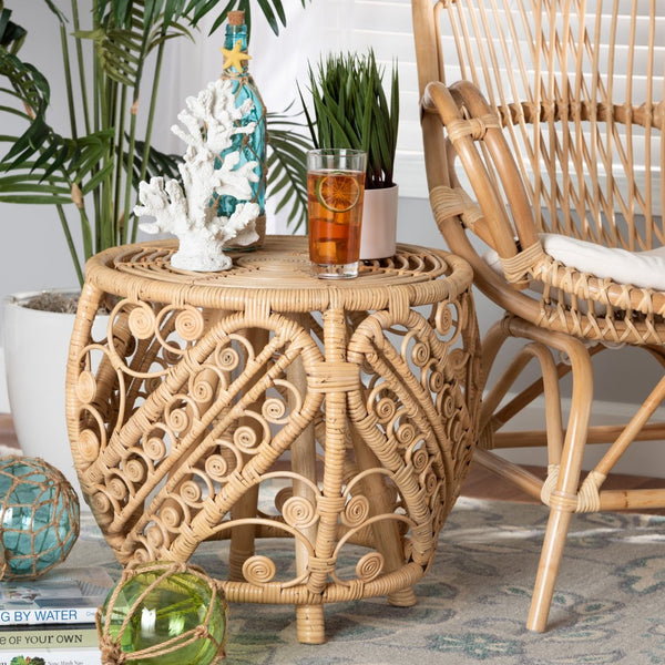 Baxton Studio bali Saranna Handcrafted Rattan End Table - Modern Bohemian Design with Geometric Accents & Stability RT011-Rattan-ET
