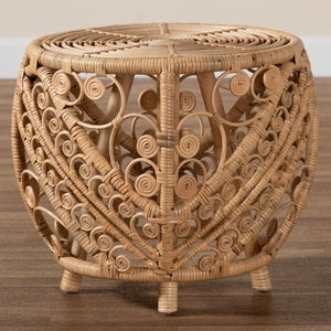 Baxton Studio bali Saranna Handcrafted Rattan End Table - Modern Bohemian Design with Geometric Accents & Stability RT011-Rattan-ET
