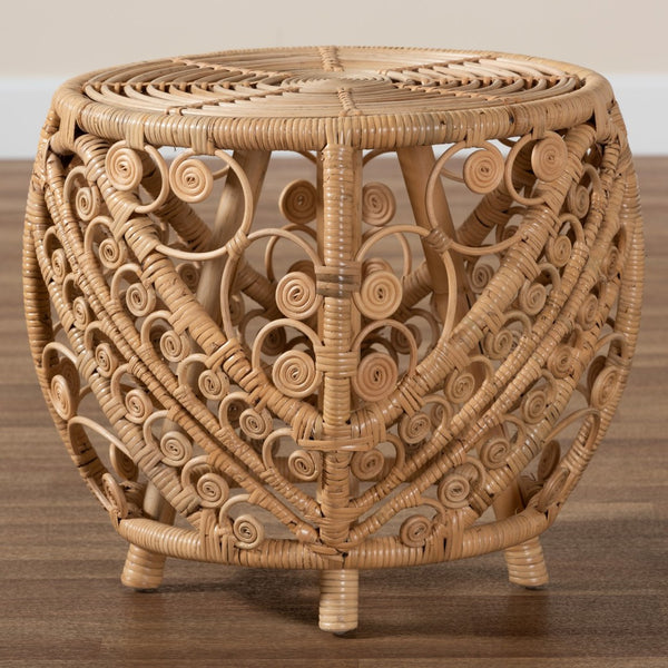 Baxton Studio bali Saranna Handcrafted Rattan End Table - Modern Bohemian Design with Geometric Accents & Stability RT011-Rattan-ET