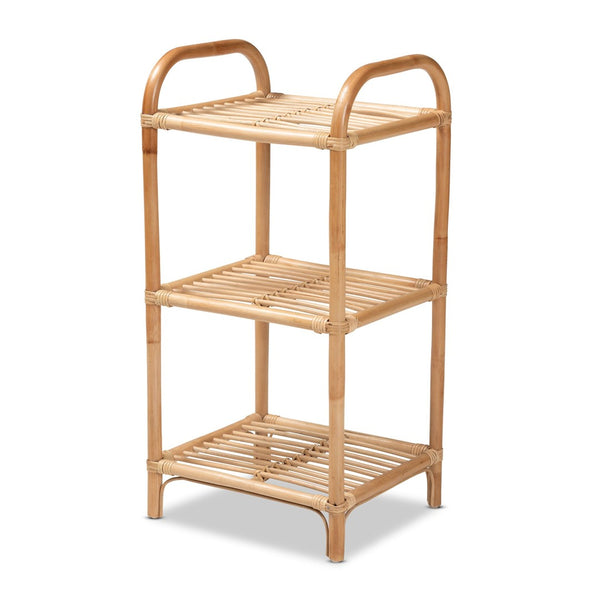 Baxton Studio bali Natural Rattan 3-Tier Display Shelf - Modern Bohemian Charm for Home Décor & Organizing Needs RBS014-Rattan-Shelf