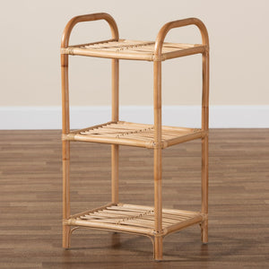 Baxton Studio bali Natural Rattan 3-Tier Display Shelf - Modern Bohemian Charm for Home Décor & Organizing Needs RBS014-Rattan-Shelf