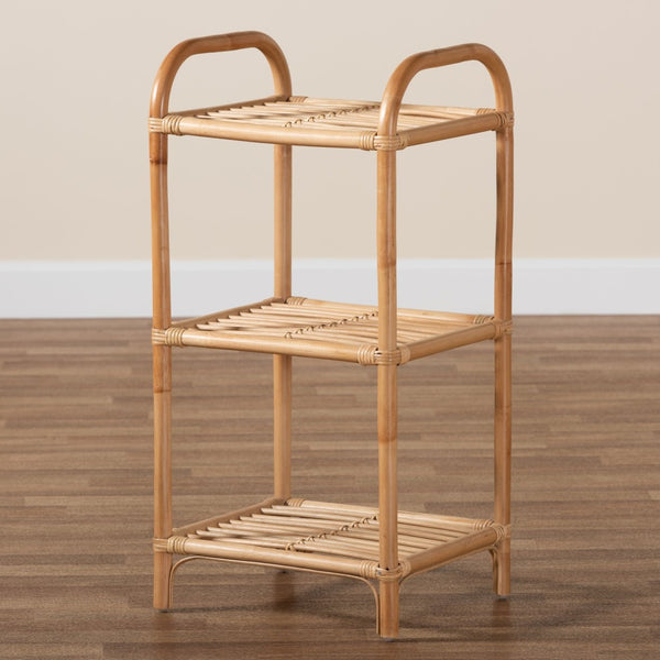 Baxton Studio bali Natural Rattan 3-Tier Display Shelf - Modern Bohemian Charm for Home Décor & Organizing Needs RBS014-Rattan-Shelf