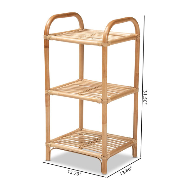 Baxton Studio bali Natural Rattan 3-Tier Display Shelf - Modern Bohemian Charm for Home Décor & Organizing Needs RBS014-Rattan-Shelf