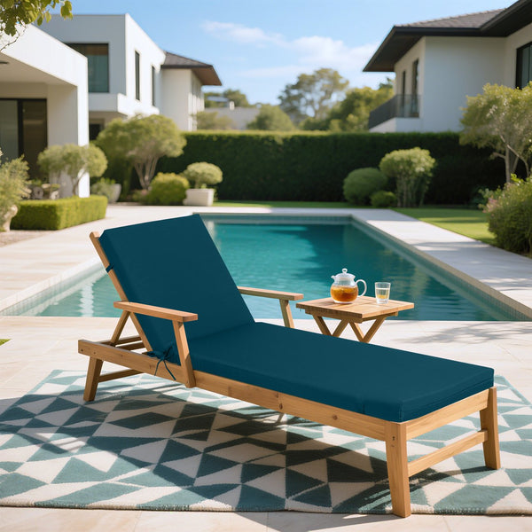 English Elm 2PCS Outdoor Lounge Chair Cushion Set - Lake Blue Polyester Chaise Seat & Back Removable Covers, UV Resistant, Strapped, High-Resilience Foam W419P311811