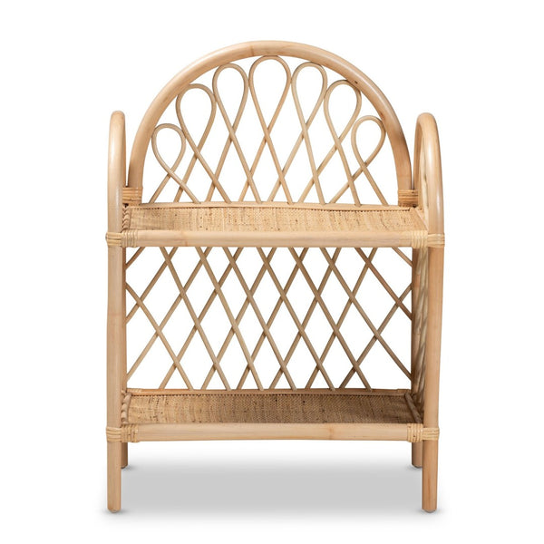 Baxton Studio bali Bali Hammond Modern Bohemian Natural Rattan 2-Tier Display Shelf for Stylish Home Décor & Storage RBS016-Rattan-Shelf