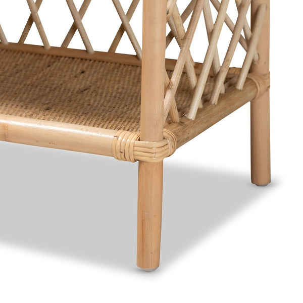 Baxton Studio bali Bali Hammond Modern Bohemian Natural Rattan 2-Tier Display Shelf for Stylish Home Décor & Storage RBS016-Rattan-Shelf
