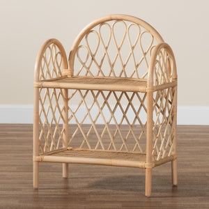 Baxton Studio bali Bali Hammond Modern Bohemian Natural Rattan 2-Tier Display Shelf for Stylish Home Décor & Storage RBS016-Rattan-Shelf