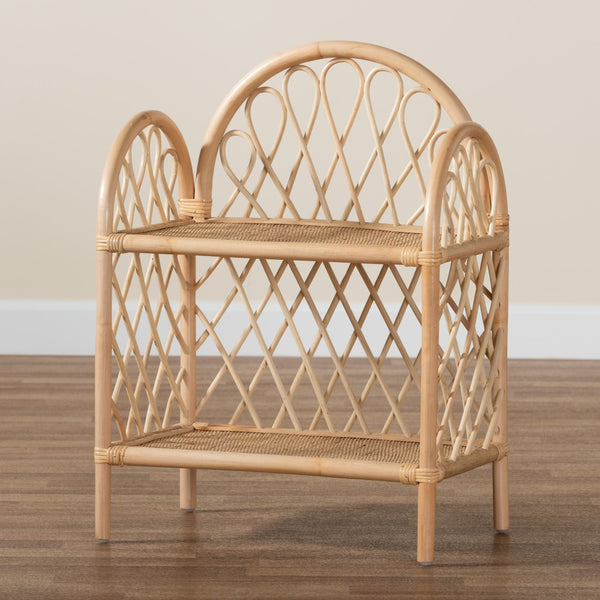 Baxton Studio bali Bali Hammond Modern Bohemian Natural Rattan 2-Tier Display Shelf for Stylish Home Décor & Storage RBS016-Rattan-Shelf