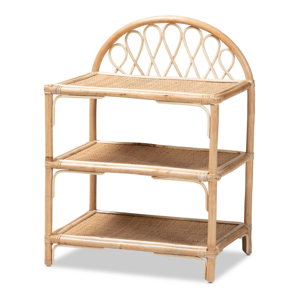 Baxton Studio bali Redell 3-Tier Natural Rattan Display Shelf - Modern Bohemian Accent for Plants & Decor Storage RBS017-Rattan-Shelf