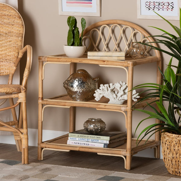 Baxton Studio bali Redell 3-Tier Natural Rattan Display Shelf - Modern Bohemian Accent for Plants & Decor Storage RBS017-Rattan-Shelf