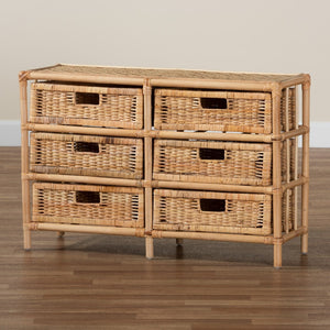Baxton Studio bali Modern Bohemian 6-Drawer Rattan Storage Cabinet - Stylish, Handcrafted, Fully Assembled Decor RBS018-Rattan-6DW-Cabinet