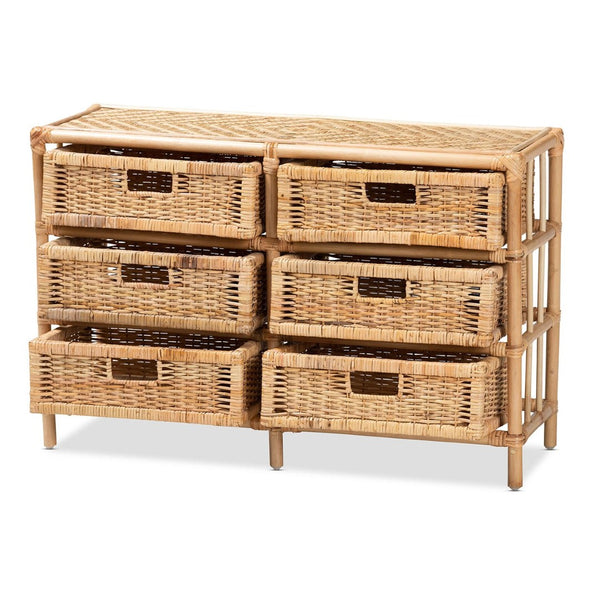 Baxton Studio bali Modern Bohemian 6-Drawer Rattan Storage Cabinet - Stylish, Handcrafted, Fully Assembled Decor RBS018-Rattan-6DW-Cabinet