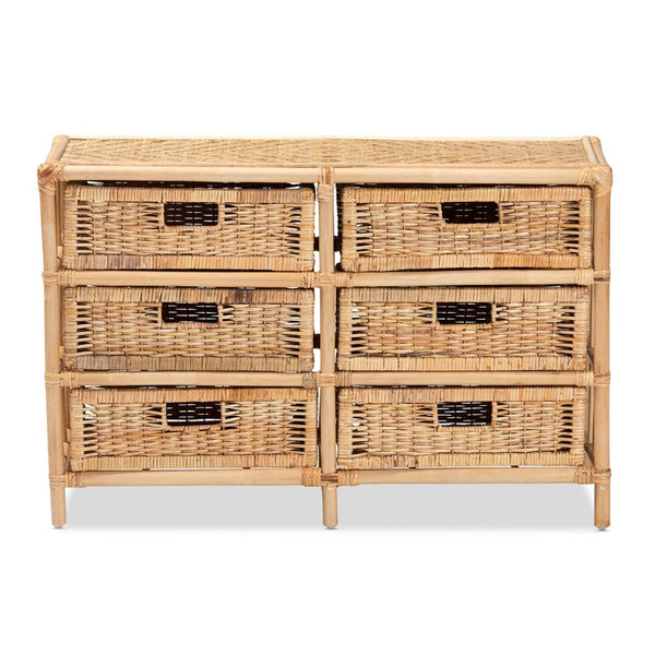 Baxton Studio bali Modern Bohemian 6-Drawer Rattan Storage Cabinet - Stylish, Handcrafted, Fully Assembled Decor RBS018-Rattan-6DW-Cabinet