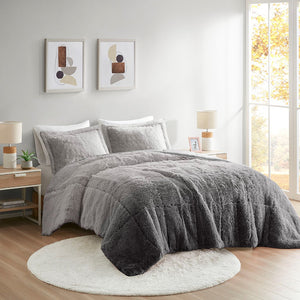 English Elm Twin/Twin Brielle Shaggy Faux Fur Comforter Mini Set Ombre Cozy Plush Faux Mink Reverse, Hypoallergenic Grey 15.75 L x 10.24 W x 10.24 H B03595981