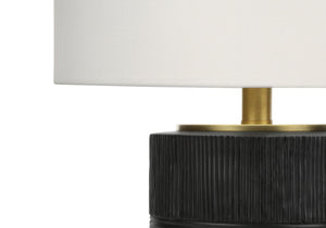 English Elm Lighting, Curved Ceramic Table Lamp with Ivory Linen Shade and Gold Finial, 24" Height, Transitional Black 16 L x 16 W x 20 H B2710P220084