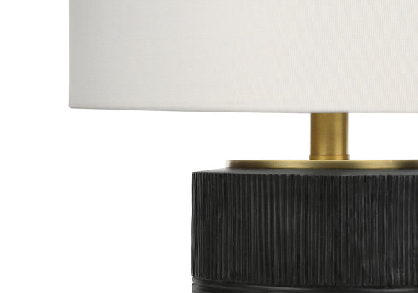 English Elm Lighting, Curved Ceramic Table Lamp with Ivory Linen Shade and Gold Finial, 24" Height, Transitional Black 16 L x 16 W x 20 H B2710P220084