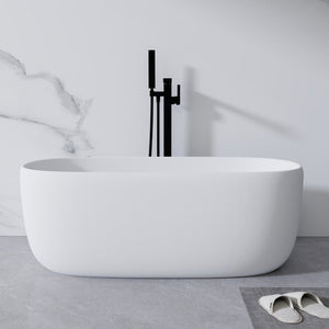 English Elm 51'' Stone Resin Freestanding Soaking Tub Matte White Spa Bath with Drain W2753P191225