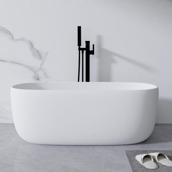 English Elm 51'' Stone Resin Freestanding Soaking Tub Matte White Spa Bath with Drain W2753P191225