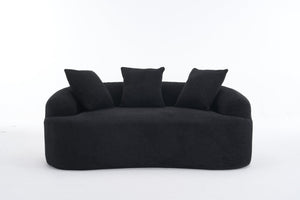 English Elm LY-025S Black Curved Loveseat — Chenille Velvet, 30D Foam & Spring Comfort, No Assembly, 65" Compact Sofa with 3 Pillows W2231P329643