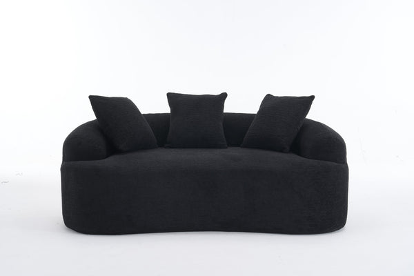 English Elm LY-025S Black Curved Loveseat — Chenille Velvet, 30D Foam & Spring Comfort, No Assembly, 65" Compact Sofa with 3 Pillows W2231P329643