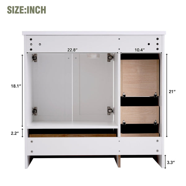 English Elm 36 Inch Shaker Bathroom Vanity with Resin Sink Four Soft Close Drawers Mdf Cabinet White N729P000028K