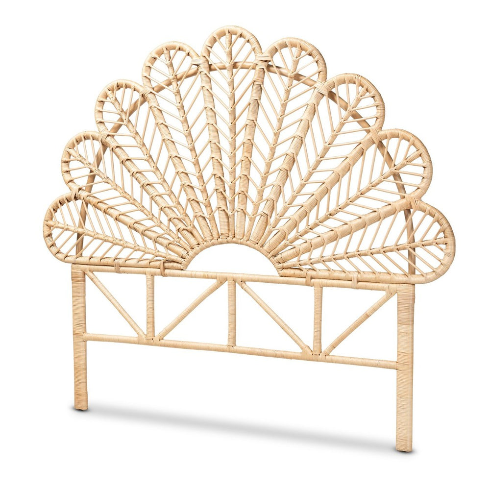 Baxton Studio bali Bali Variel Modern Bohemian Queen Headboard - Handcrafted Rattan with Unique Peacock Design D001-Rattan-HB-Queen