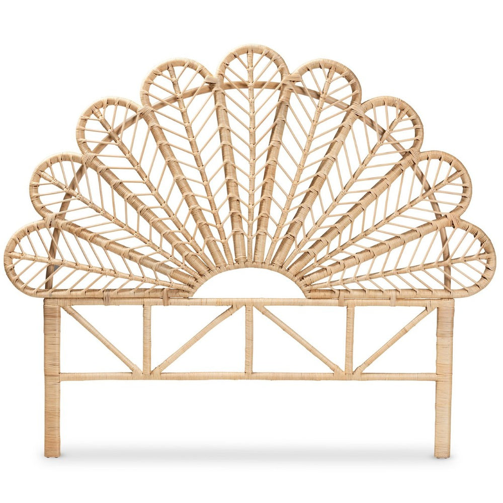 Baxton Studio bali Bali Variel Modern Bohemian Queen Headboard - Handcrafted Rattan with Unique Peacock Design D001-Rattan-HB-Queen