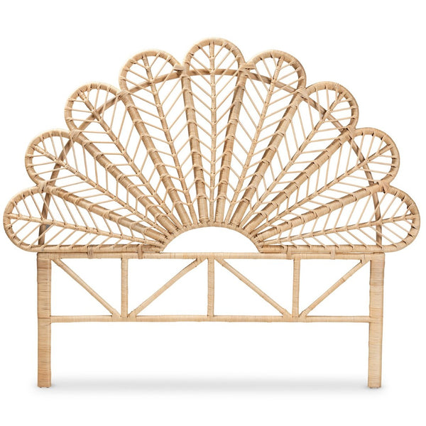 Baxton Studio bali Bali Variel Modern Bohemian Queen Headboard - Handcrafted Rattan with Unique Peacock Design D001-Rattan-HB-Queen