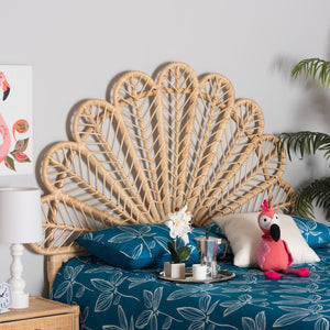 Baxton Studio bali Bali Variel Modern Bohemian Queen Headboard - Handcrafted Rattan with Unique Peacock Design D001-Rattan-HB-Queen