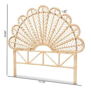 Baxton Studio bali Bali Variel Modern Bohemian Queen Headboard - Handcrafted Rattan with Unique Peacock Design D001-Rattan-HB-Queen