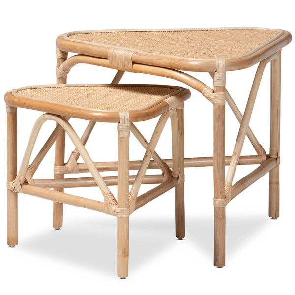 Baxton Studio Baxton Studio Jayden 5-Piece Modern Bohemian Rattan Living Room Set with White Upholstered Cushions Jayden-Rattan-5PC Living Room Set