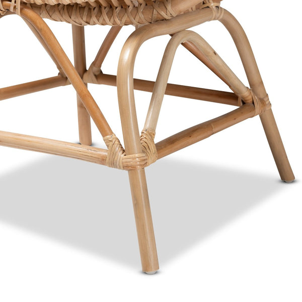 Baxton Studio bali Bali Jayden Modern Bohemian Rattan Accent Chair with White Upholstered Cushion for Cozy Living Spaces Jayden-Rattan-CC